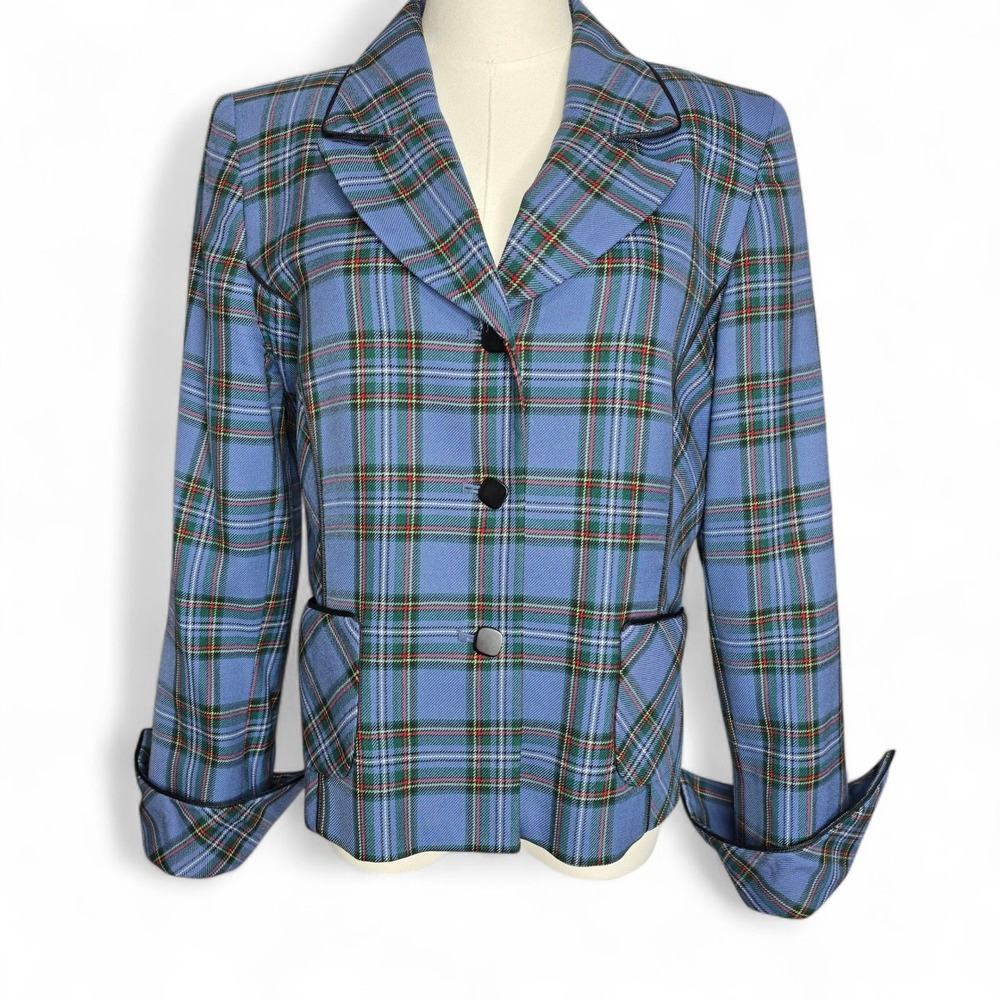 Pendleton Vintage Blue Plaid Wool Cropped Blazer Jacket Size 10